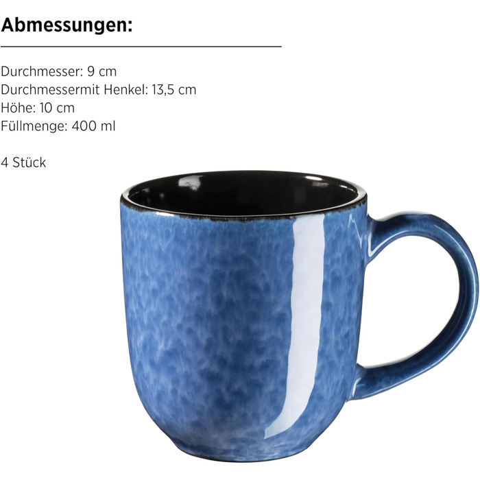 MÄSER Filippa: 16-Piece Ceramic Dinner Set for 4 - Modern Blue & Black Reactive Glaze Stoneware