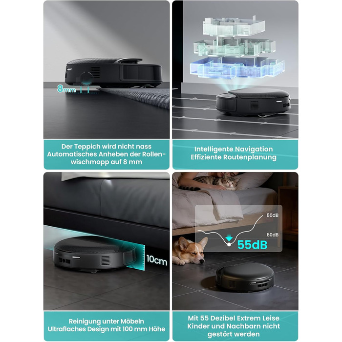 Робот-пилосос LEFANT M5 Pro-B з пультом дистанційного керування, 2200Pa, для шерсті тварин, з базою для зарядки, сумісний з Alexa та керуванням через APP, час роботи 120 хв