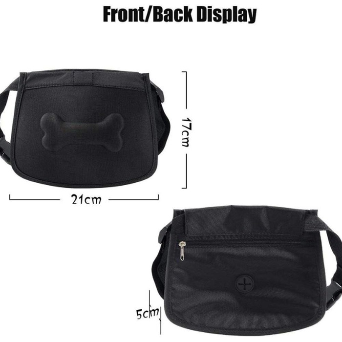 Сумка для корму для собак, сумка для тренувань, кишенька для ласощів з дозатором відходів, магнітна застібка, регульований плечовий ремінь, ідеально підходить для дресирування собак та коней, чорного кольору