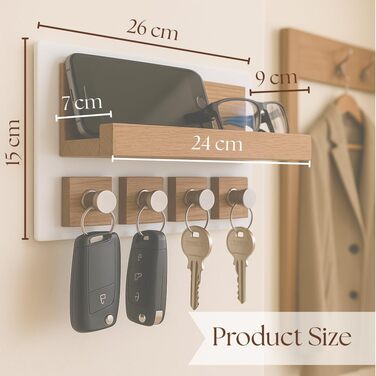 Сучасне ключниця Alakay з полицею - блискуче дерев'яне ключниця для стильного зберігання ключів, підставка для ключів. Ідеально підходить для дому або офісу, практична та елегантна (білий)