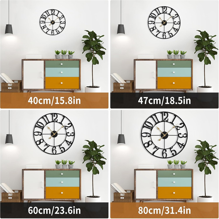 Mee 2ou Wall Clock Modern Nearly Silent Without Ticking - 40cm Diameter Wall Clocks Modern Living Room Wall Clock Vintage For Bedroom Kitchen Office Country House Style Industrial Style