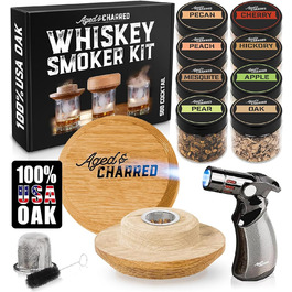Набір для копчення віскі з факелом та сиропом у ретро-стилі – 8 смаків, тріски з дуба, подарунок для чоловіків, набір для копчення коктейлів – американський дубовий дим, стандартний набір з ліхтариком