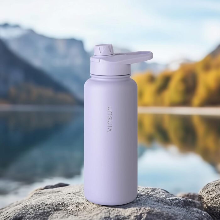 Stainless steel water bottle, purple, 1L - Straw, drinking spout - leak-proof, carbonated beverage compatible, BPA-free - Thermos bottle, sports, outdoor, school, university, bicycle, hiking, gym