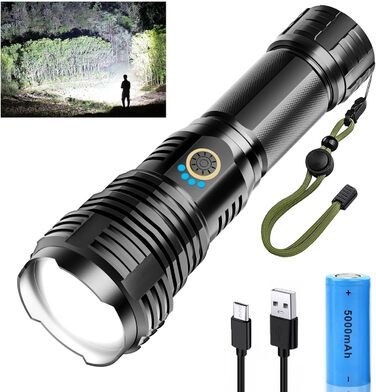 Ліхтарик Glarylight LED акумуляторний 500000 люмен, надяскравий XHP70.2, USB зарядка, водонепроникний IPX7, зум, для вулиці та екстрених ситуацій