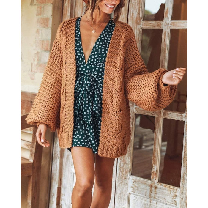 Кардиган Cicy Bell Daen з широким кроєм та рукавами-ліхтариками, оливковий (M, Хакі)