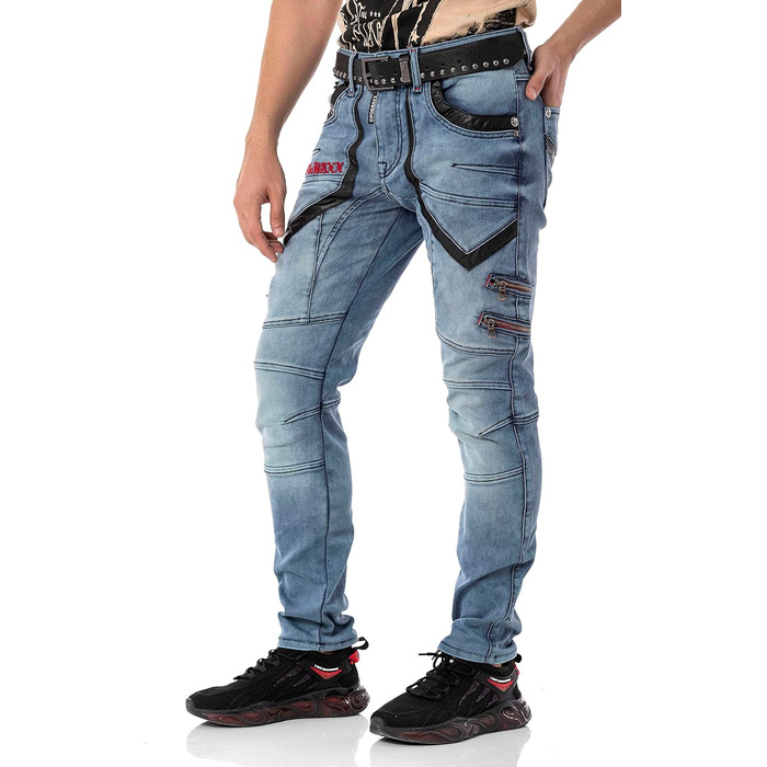 Чоловічі джинси Cipo & Baxx Destroyed, блакитні, 38W/32L | Модні рвані джинси в стилі biker