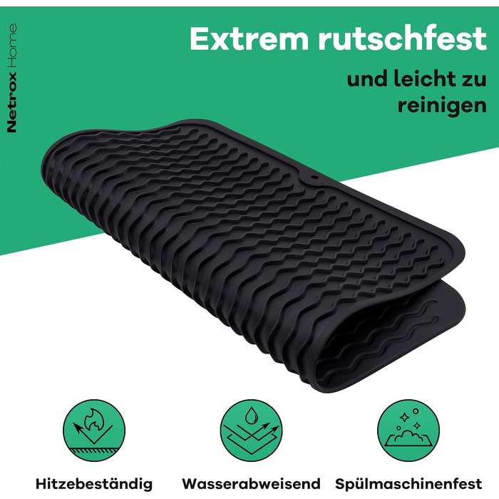 Килимок для посуду Netrox Silikon великий та малий - харчовий, легко миється, неслизький та термостійкий до 230°C - підставка для посуду, сушарка для посуду, килимок на кухонну мийку 40x30 см