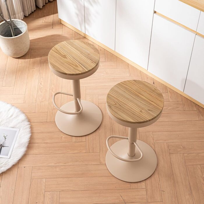 YOUNIKE Adjustable Bar Stools 2-Pack - Wooden Swivel Counter Height Chairs with Footrest for Kitchen & Bar (Vintage, Khaki)