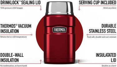 Термос ізольований, 710 мл, нержавіюча сталь (вишнево-червоний, 1 шт.)