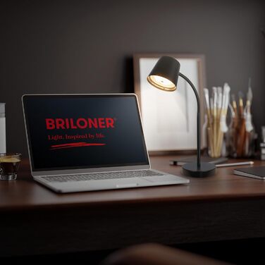 LED лампа BRILONER настільна бездротова з торшером, поворотна, з акумулятором, замінна світлодіодна лампа, нічна лампа, лампа для читання, офісна лампа, чорна, 38,5 см