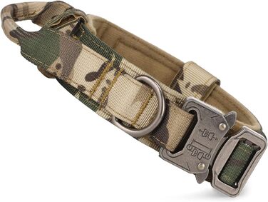 Тактичний нашийник для собак Huntvp, регульований, з ручкою, з нейлону, з підкладкою, металева застібка, для середніх собак, полювання, дресирування, відпочинок, Outdoor, камуфляж L