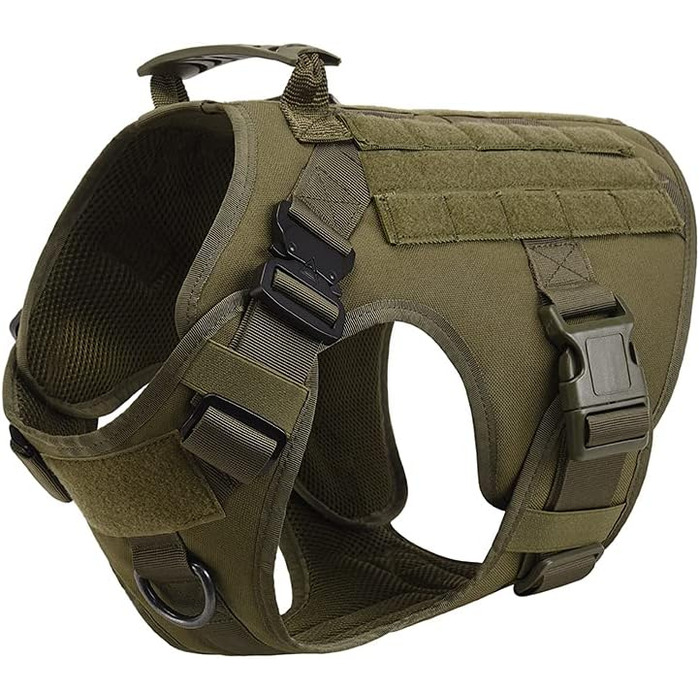 FEIMA Tactical Dog Harness with Handle Military Mesh Working Tactical Dog Vest Chest Harness for Large Dogs No Pull Adjustable Vest for Walks Training (Army Green, S) Army Green S