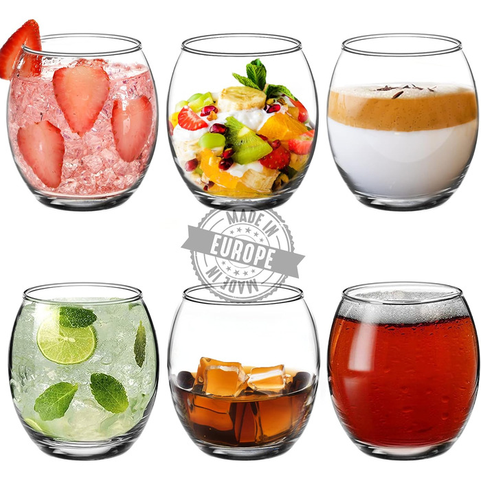 CRYSTALIA Premium Drinking Glasses Set - 6, Whisky Glasses 410 ml 100% LEAD-FREE, Dessert Glasses, Whisky Glasses, Juice Glasses, Tumbler Glasses, Tumbler Glass, Stemless Wine Glasses, Gin Glasses