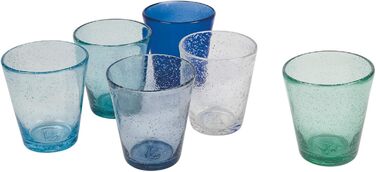 Villa d'Este Home Tivoli Cancun/Marea Set of 6 Water Glasses, 330 ml, made of hand-blown glass, with shades of blue