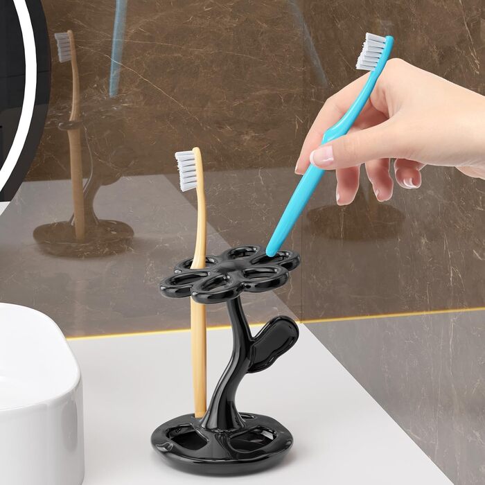 Тримач для зубних щіток та пензлів з кераміки, 6 відділень, сріблястий (чорний)