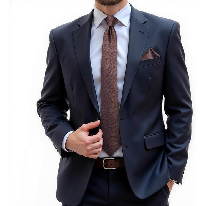 Чоловічий краватковий комплект DiBanGu: краватка та нагрудна хустинка. Шовк, для весілля та офіційних заходів, колір: коричневий