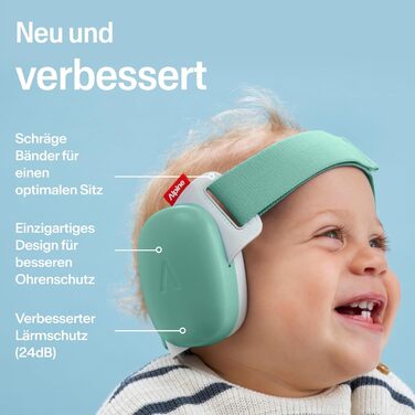 Навушники Alpine Muffy Baby Klassik для захисту слуху малюків, чорного кольору, регульоване антиковзне обруч до 36 місяців, безпечно протестовано в Німеччині, запобігають пошкодженню слуху, комфортне зелене обруч
