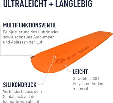 Килимок туристичний надувний Sea to Summit Ultralight Delta Core-V Regular, 2.5 сезони, оранжевий