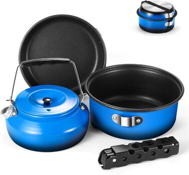 Odoland 5-Piece Camping Cookware Set - Nonstick Lightweight Pot Pan Kettle with Detachable Handle - Backpacking, Camping, Hiking & Picnic Cookware Set
