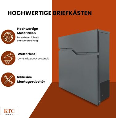 Поштова скринька KTC Home Premium Postlux 4.0 Anthrazit з нержавіючою сталлю, стійка до УФ-випромінювання та погодних умов, порошкове покриття