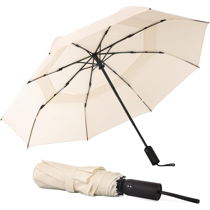 SoulRain Дощовий парасолька: вітростійкий, компактний, для подорожей та авто (кремовий)
