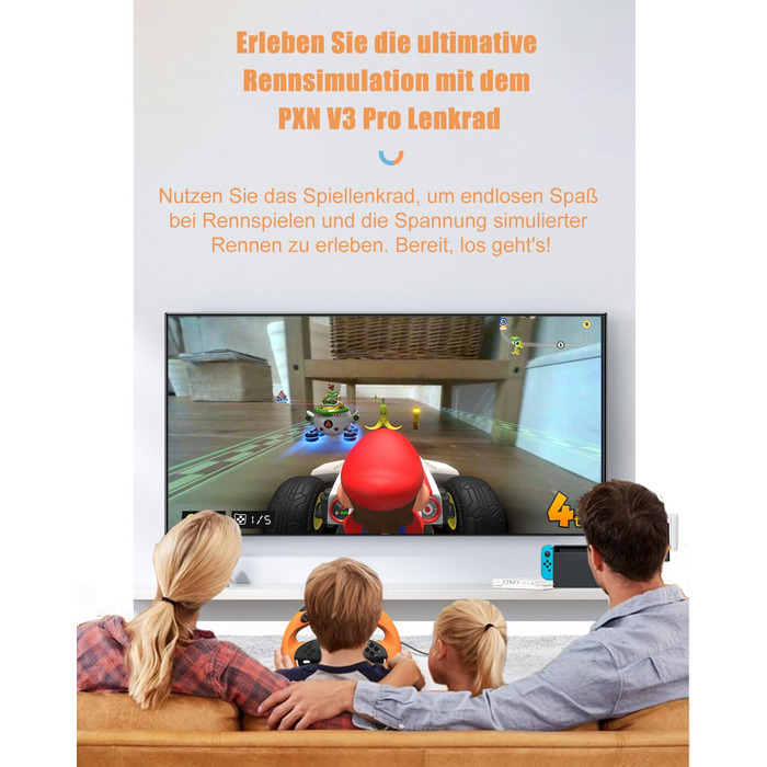 PXN V3 Pro - Геймерське кермо з педалями, 180°, вібрація, перемикач передач, paddle shift, для PC, PS4, PS3, Xbox, N Switch (Orange)