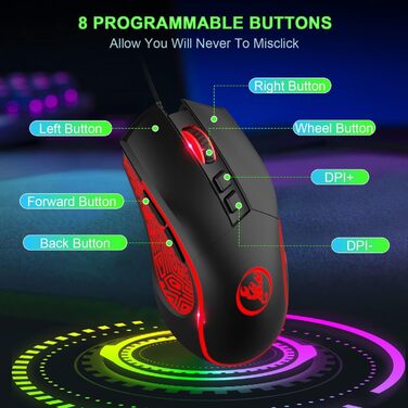 Ігровий комплект клавіатури та миші HXSJ V700: компактна клавіатура TKL з RGB-підсвічуванням та оптична миша з 7 кнопками (до 3600 DPI) для PC та Mac, чорний колір