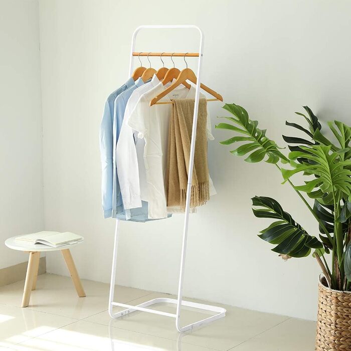 Stable Clothes Rack Coat Stand Slim Coat Rack Metal Coat Rack for Bedroom L16xB16x55 Inches, White…