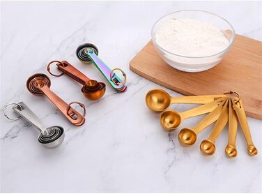 6-Piece Measuring Spoon Set for Teaspoons, Coffee, Sugar, Cake, Baking, Gold Measuring Cups, Kitchen Measuring Spoons, Baking Utensils (Color: A Silver) (B Gold)