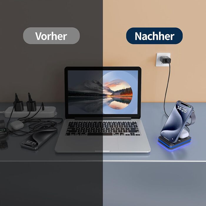 Зарядний стан для iPhone, Apple Watch та AirPods 3-в-1, сумісний з iPhone 17/16/15/14/13/12/11/X, Apple Watch Series 11-2, AirPods 4/3/2/Pro, чорний