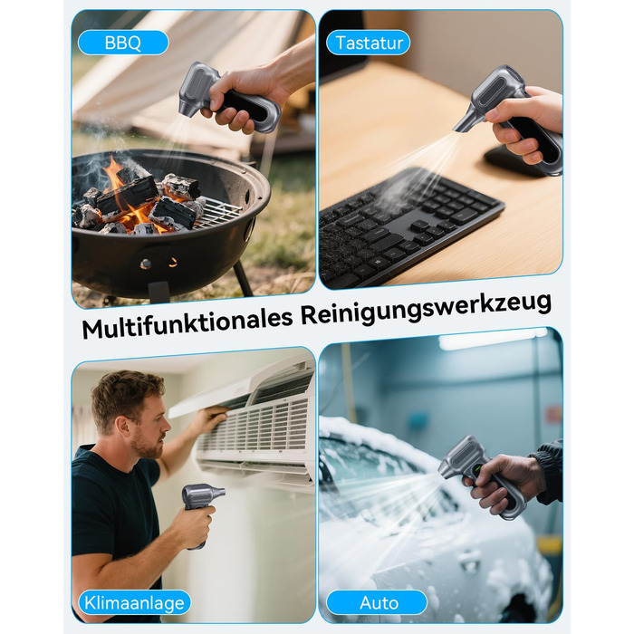 Електричний пилосос-піногенератор Orantronx Air Duster 200000 об/хв, 4-ступенева регулювання, акумуляторний, USB-зарядка, для ПК, клавіатури, авто, дивану, ноутбука, дому, вулиці