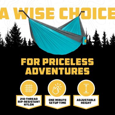 Гамак Wise Owl Outfitters для 1 особи - легкий туристичний гамак до 180 кг (синьо-зелений) + кріплення та карабіни