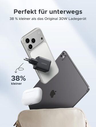 Зарядний пристрій UGREEN 30W USB-C з 3 портами GaN II для iPhone, iPad, Galaxy, Pixel - Швидка зарядка PD