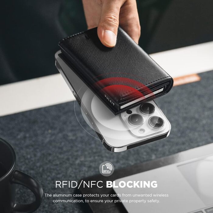 Чоловіче шкіряне картхолдер VULKIT з RFID-блокуванням, відділенням для грошей та віконцем для посвідчення (креуц-чорний)