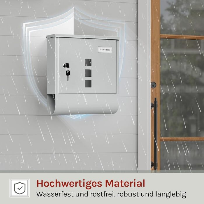 Поштовий ящик WOLTU з газетницею, оглядовим вікном та табличкою для імені, настінний, замикається на ключ (2 ключі), сучасний, сірий (30,5x33,5x9 см)