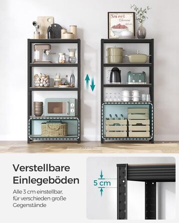 SONGMICS 5-Tier Industrial Bookshelf/Storage Rack - Greige & Black