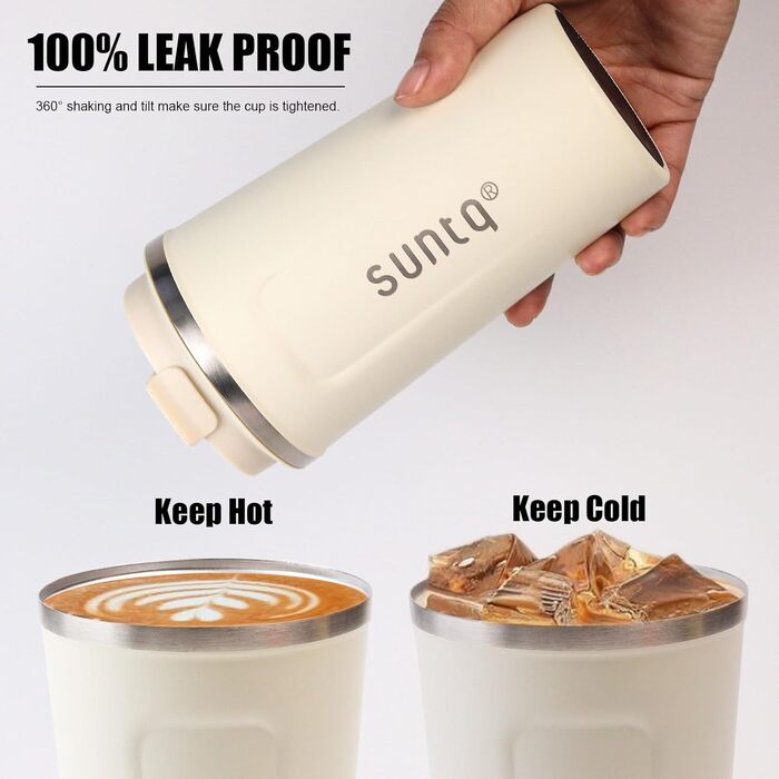 Термокружка з нержавіючої сталі SUNTQ - 510 мл, з подвійними стінками, ізольована, з кришкою, багаторазова (чорна)