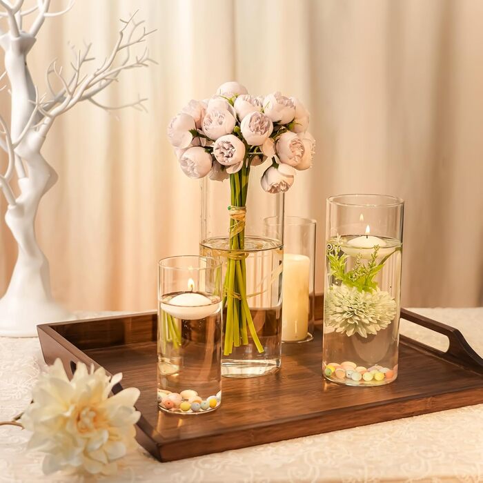 Candle Holders Glass Candle Holders Candle Stands Glass Cylinders: Romadedi 12-Piece Set of Candle Holders for Pillar Candles, Floating Candles, Candle Glass Vase for Wedding Party Dining Table Table Decoration Living Room Decor