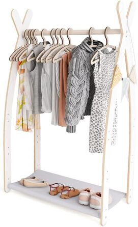 MAMOI® Clothes Rack Baby Nursery | Children's Clothes Rack 106x95x32cm / 53x95x32cm | Children's Clothes Stand Baby | Coat Rack | Baby Wardrobe | Children's Wardrobe | 100% ECO | Made in EU (1 Module - 1 Shelf, White - Light Grey)