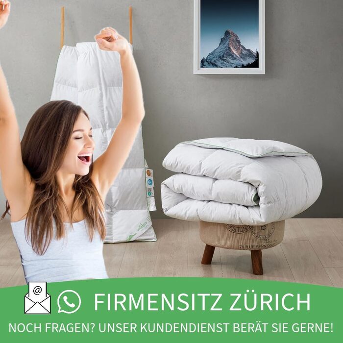 Welldora Komfort Duvet 135x200 | 100% Extra Soft Feathers & Down | Clinically Tested, Oeko-Tex, Allergy-Friendly | RDS Certified for Animal Welfare | All-Season Down Duvet 135x200 Fluffy All-Season Duvet 135 x 200 cm