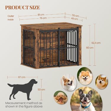 Дерев'яний вольєр для собак, 81 см, вольєр-стілець для дому, 2 двері, розсувні, для маленьких та середніх собак, міцний, 81 × 55 × 62,4 см, білий (коричневий)
