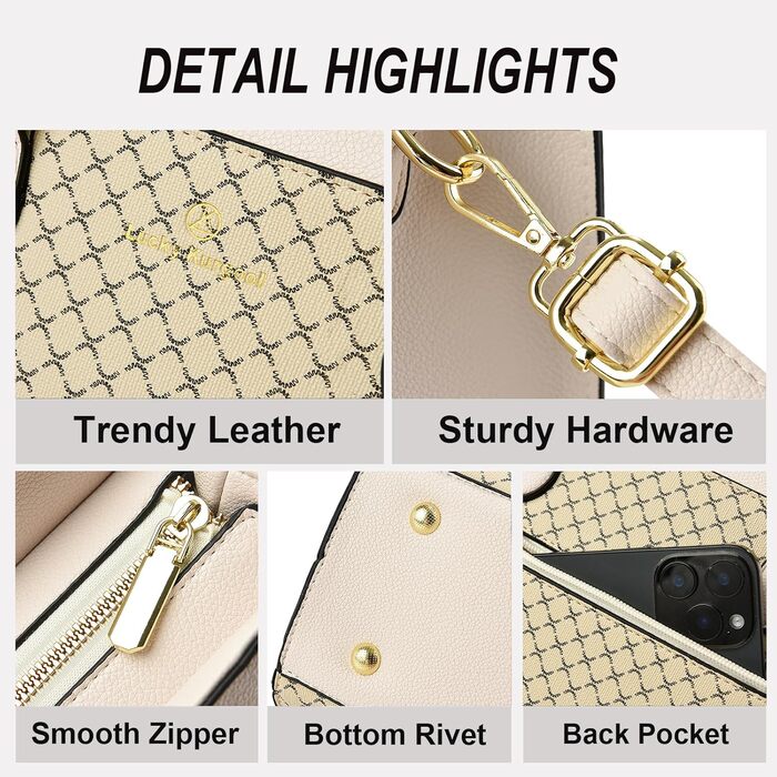 Стильна жіноча сумка-шопер KURGOOL з двоколірної шкіри бежевого кольору, дизайнерська сумка через плече з ручками