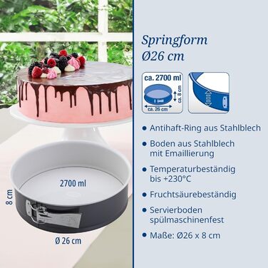 Dr. Oetker Springform Ø 26 cm EXCLUSIVE, cake pan with scratch-resistant flat base with enamel sealing, round cake pan with ring made of steel sheet (Color: Gray-Brown/Crème)