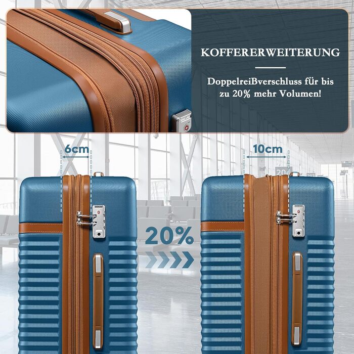 Чемодан Joyway ABS з розширенням, набір 3 шт. (55 см) з TSA-замком, білий (морський блакитний), включає сумку та кулькову косметичку