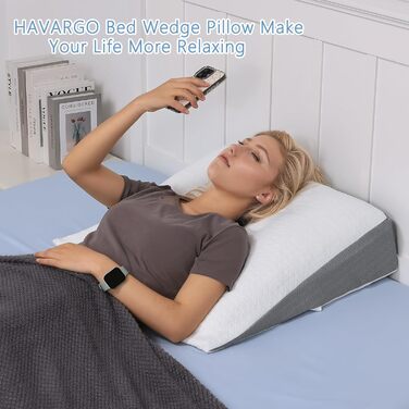 Підвалин для ліжка та дивану HAVARGO з подвійним шаром Memory Foam. Ергономічний трикутник для сну з рефлюксом, апное, підтримки спини при грі. Розмір 55x55x25 см (трикутник-підвалин)