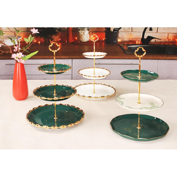 Керамічна підставка для капкейків YA JU на 3 яруси, 3-ярусна вежа для випічки, підставка для десертів, цукерок, фруктів, Candy Bar, вечірки, декор, найкращий подарунок (Зелена)