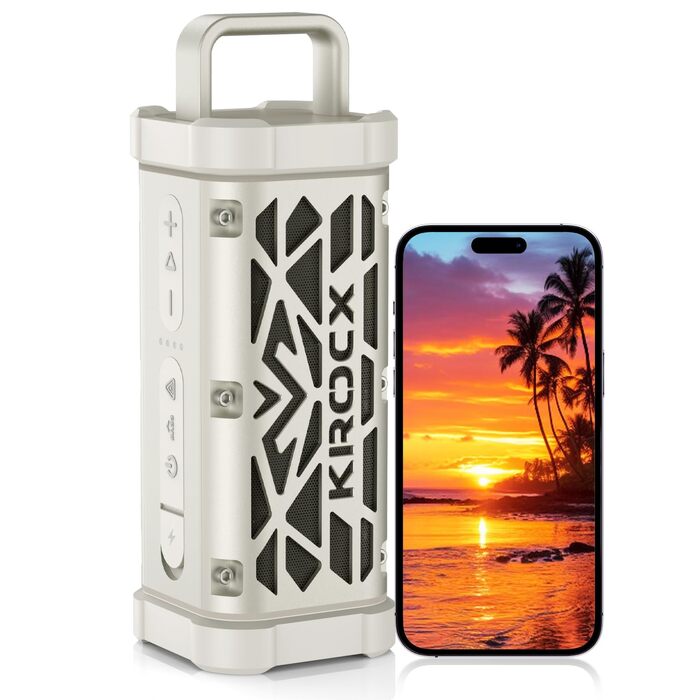 TRAVOR Bluetooth колонка 45W алюмінієва, водонепроникна IP68, для саду, кемпінгу, авто, стереозвук, 25 год роботи, Metallic Cloud Dancer