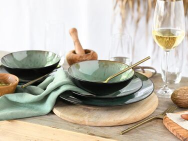 Набір посуду CreaTable Jawa, 18 предметів (для 6 осіб), з каменю, зелений, безпечний для миття в посудомийній машині та використання в мікрохвильовці