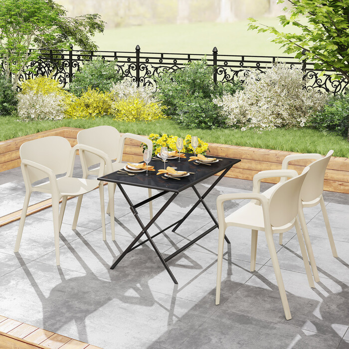 Outsunny Set of 4 Weather-Resistant Patio Chairs - Stackable Plastic Chairs with Armrests and Backrest (Up to 120 kg Capacity)