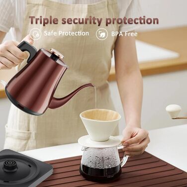 Електричний чайник Schwswanenhals 1.0L, ретро-дизайн, нержавіюча сталь, 1000W, автоматичне відключення, захист від перегріву, BPA-free, колір: темна мідь